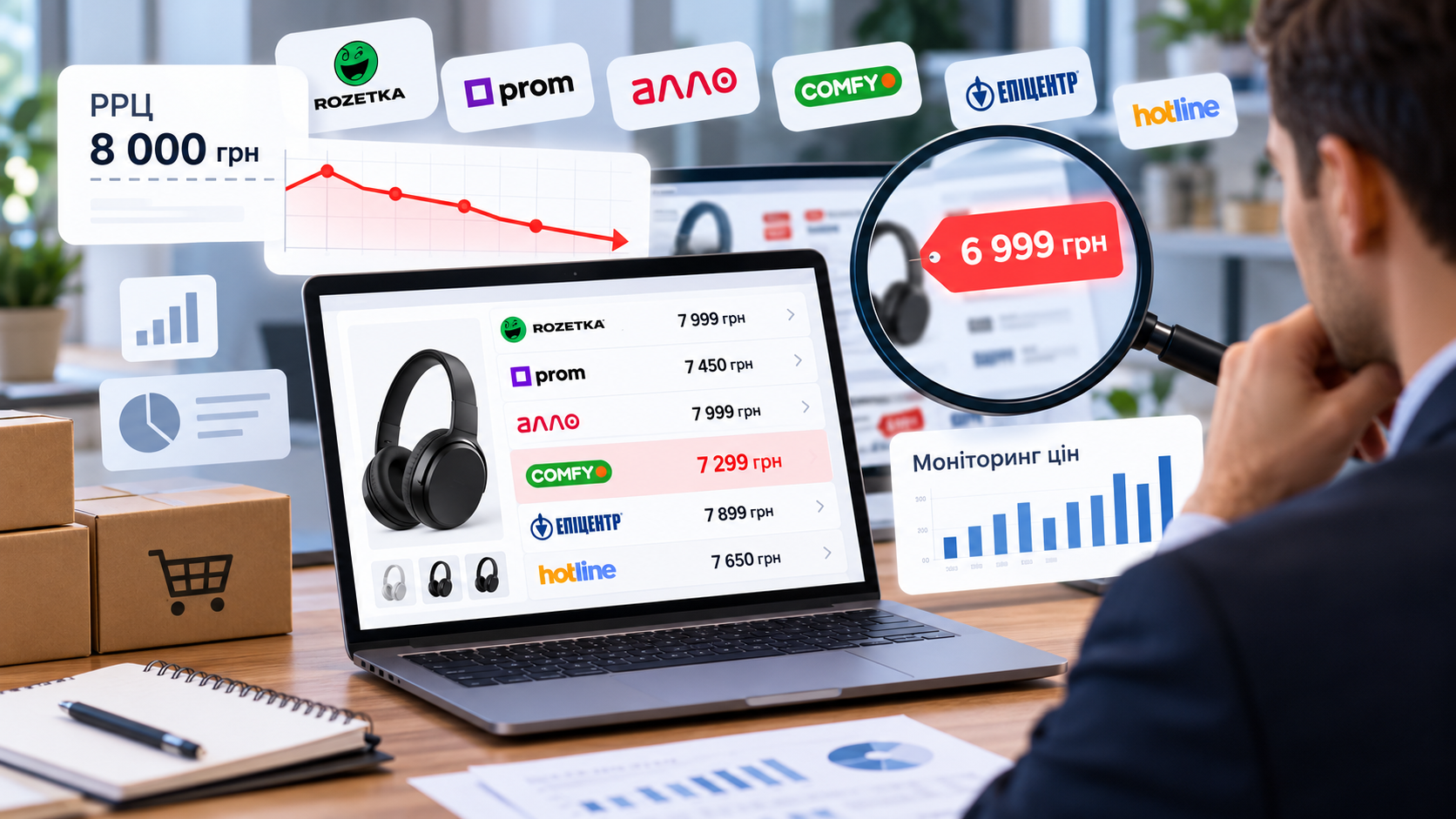 Моніторинг цін на маркетплейсах: порівняння пропозицій продавців, виявлення демпінгу та контроль РРЦ у дилерській мережі