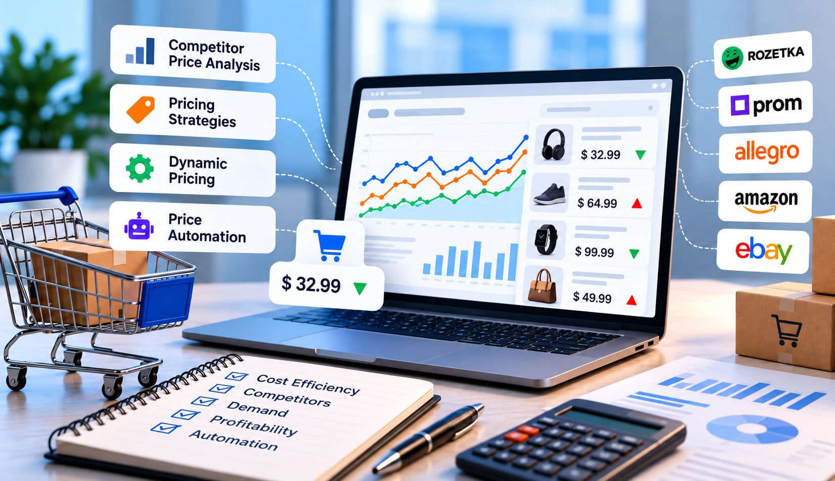 E-commerce pricing strategies, competitor price analysis, dynamic pricing and automated price management